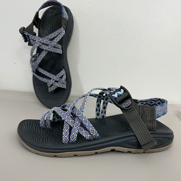 Chaco Shoes - Chaco Strappy Sandals Sz 8 Blue Boho Walking Outdoors Water Hiking Travel